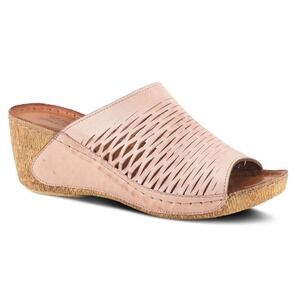 Spring Step Cunacena Light Pink Leather Laser Cut Wedge Sandals Womens Sz 9